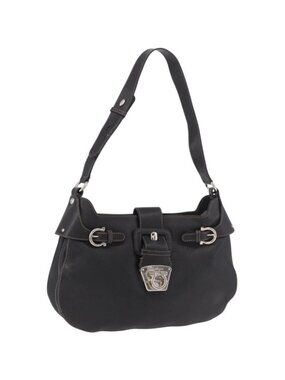Salvatore Ferragamo Gancini Shoulder Bag Leather Black Silver